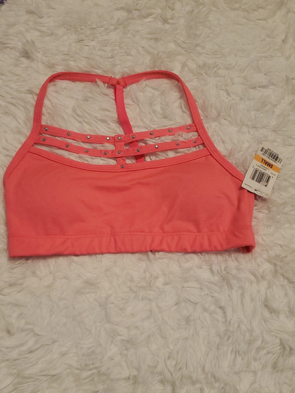 Small Neon Pink Rhinestone Sports Bra